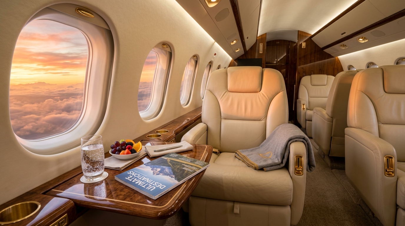 Private jet cabin interior