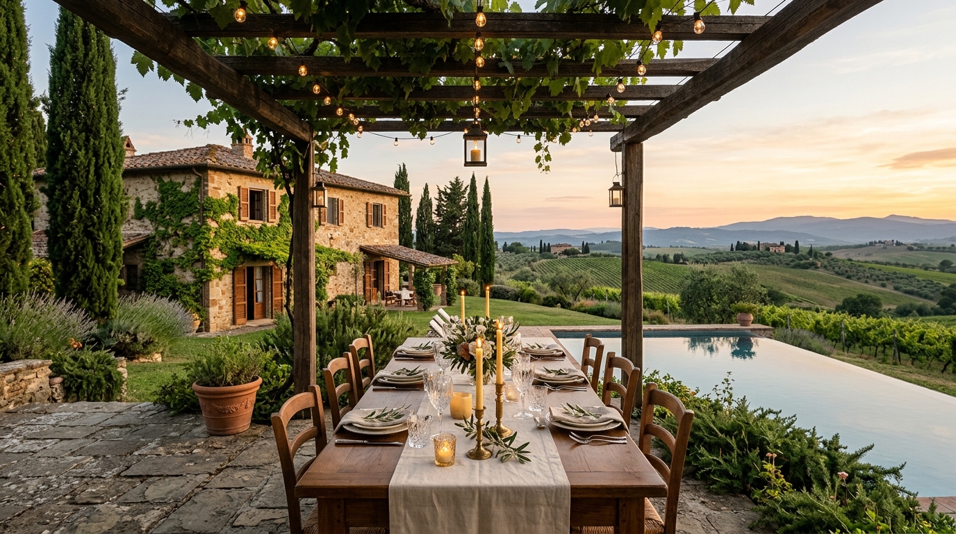 Vineyard estate in Tuscany at golden hour