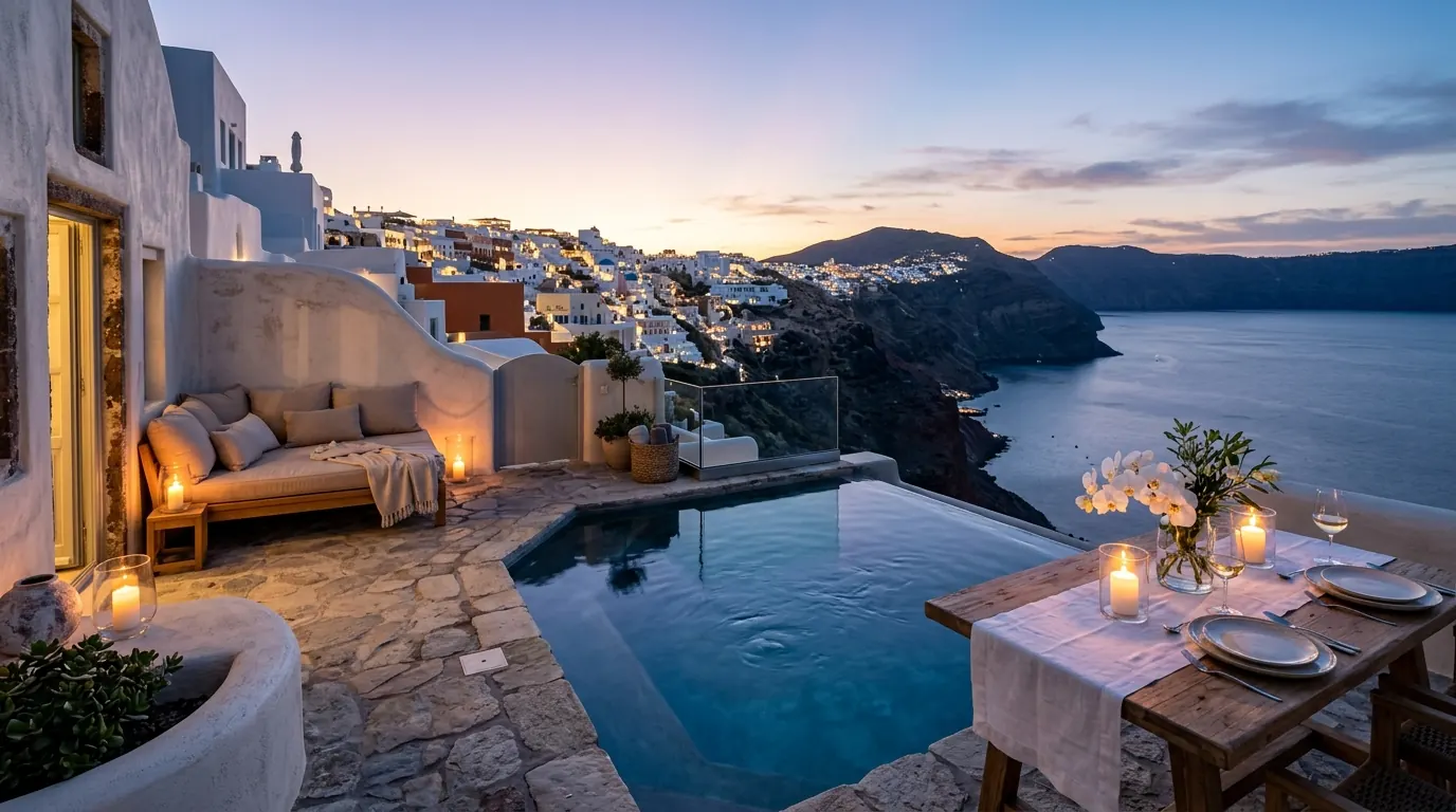 Cliffside hotel overlooking the Aegean in Santorini