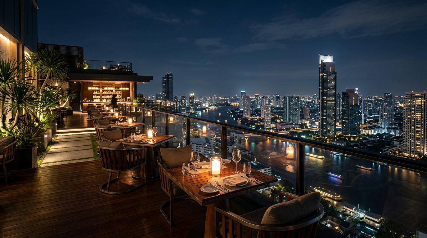 Rooftop restaurant in Bangkok at night