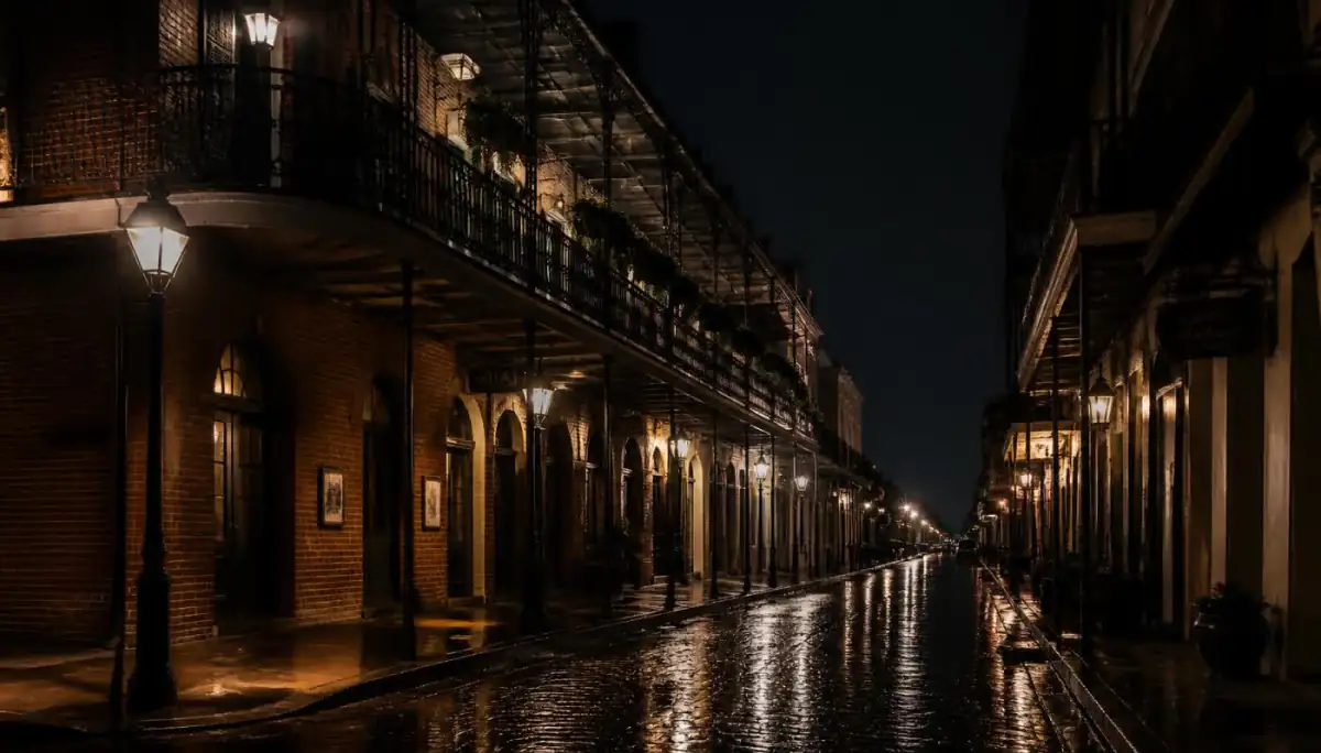 New Orleans rooftops and the Mississippi River at dusk